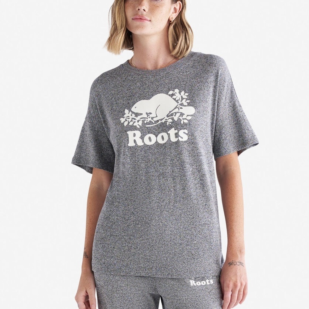 Roots Grey Casual T-Shirt with White Beaver Logo XS